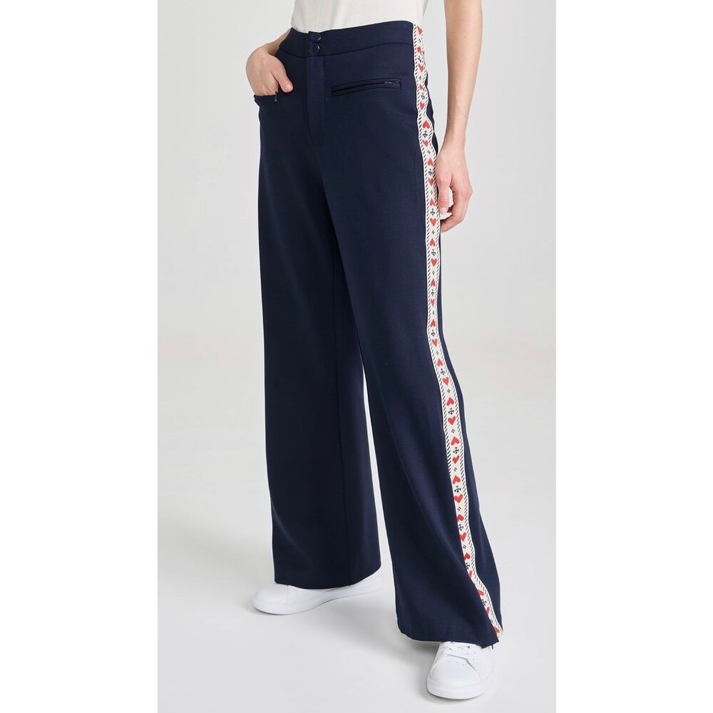 The Upside Meribel Ria Flare Pants Navy Heart Stripe Side Tape US 8 M